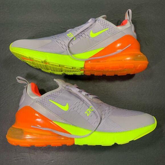 Nike Air Max 270 Men’s Gray Volt Orange Fluorescent Yellow Sneakers Size 9.5 - Picture 6 of 10